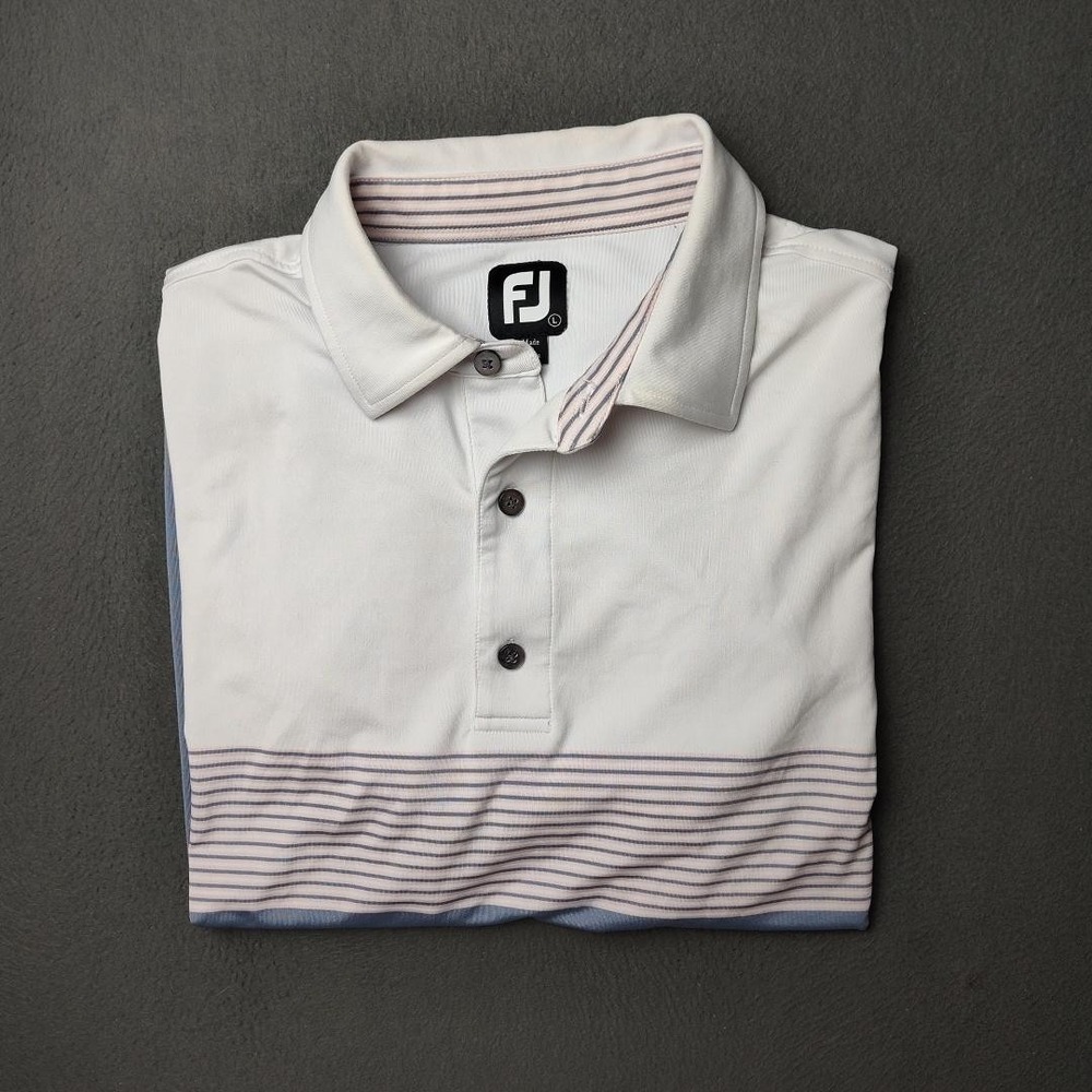 FootJoy Golf Polo Shirt Mens Large Performance Stretch Short Sleeve Striped